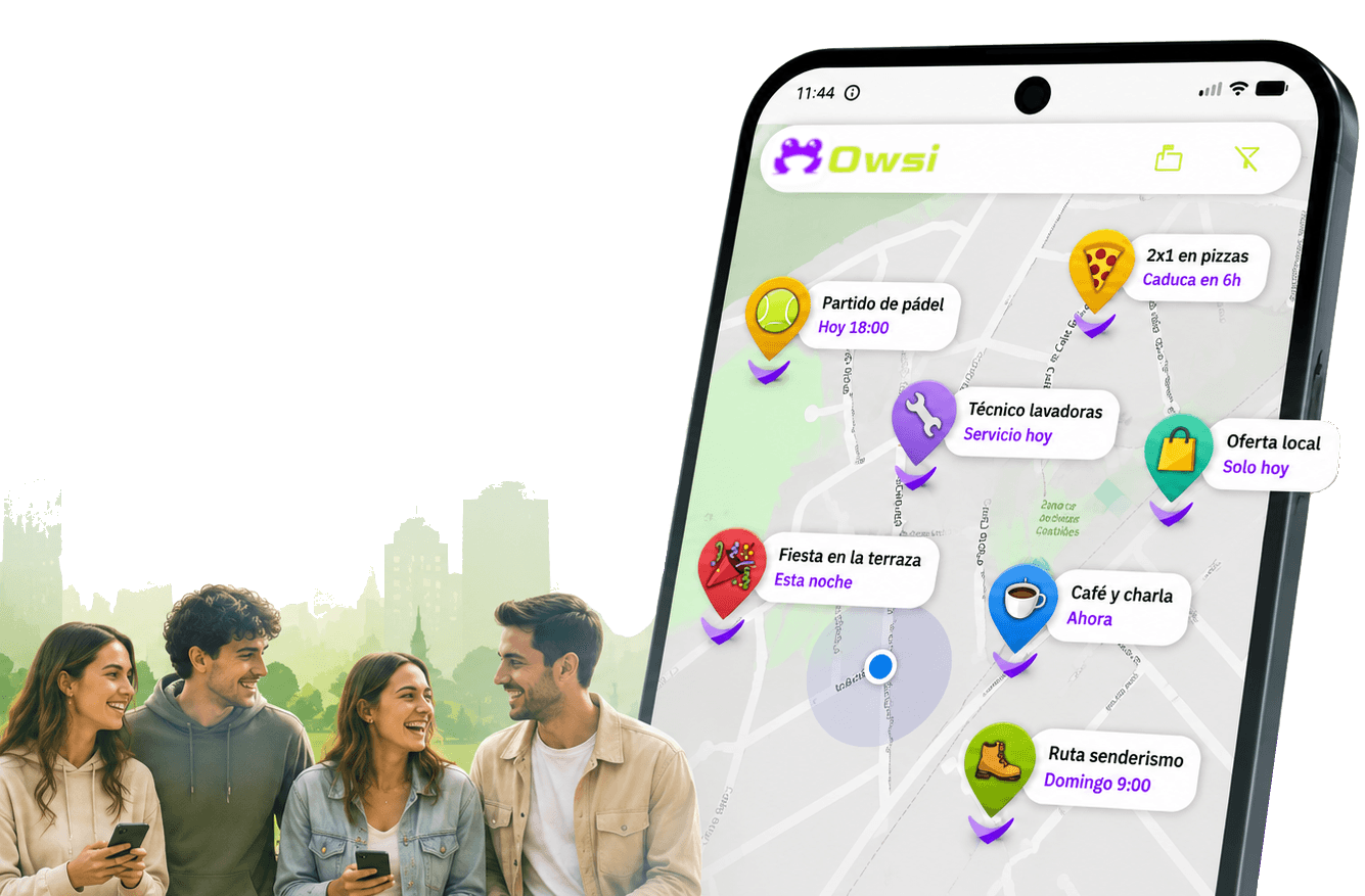 En la imagen se ve un telefono ejecutando una simulacion de la app Owsi