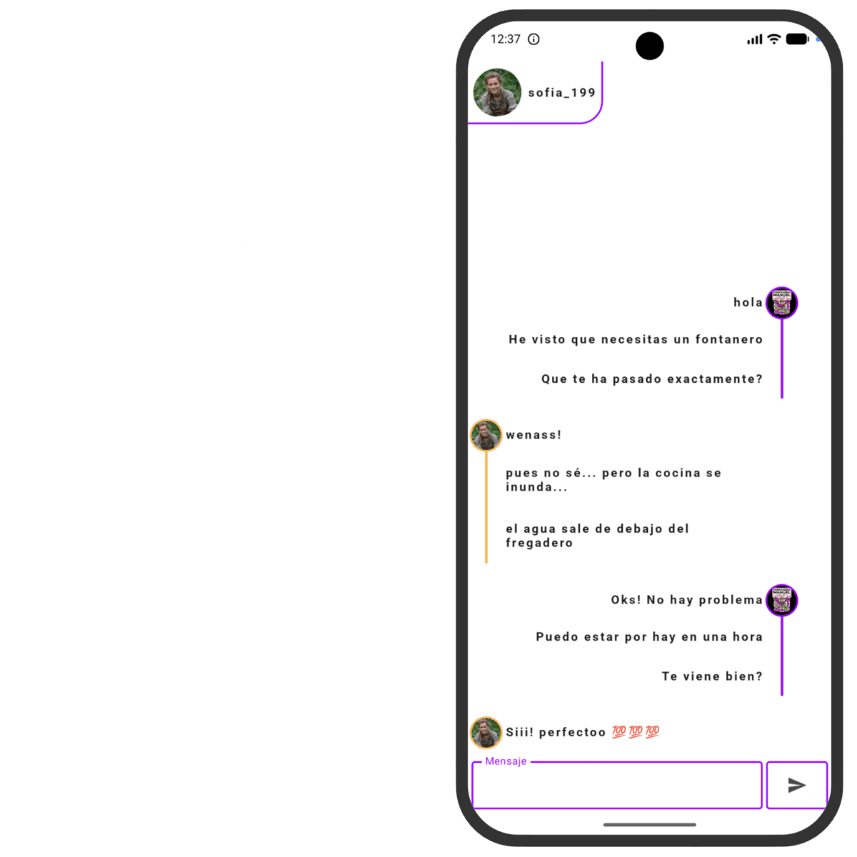 Pantalla de la interfaz de chat privado encriptado de Owsi