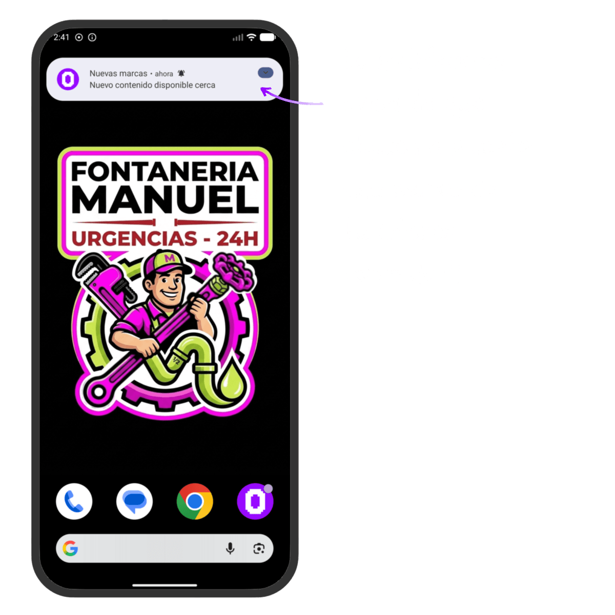 Notificación push del sistema recibida en el área de notificaciones de Android