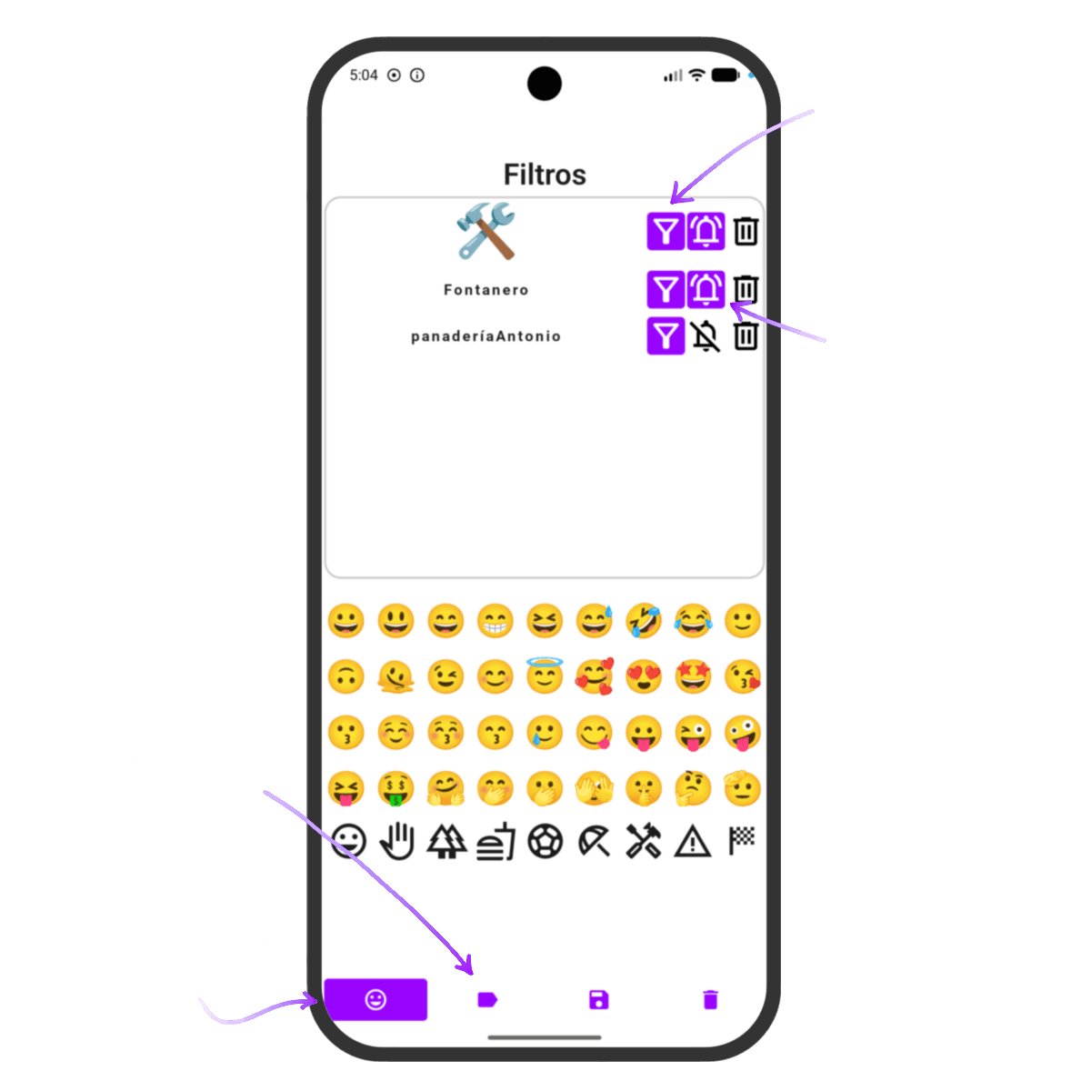 Pantalla de configuración avanzada de filtros y notificaciones push en Owsi