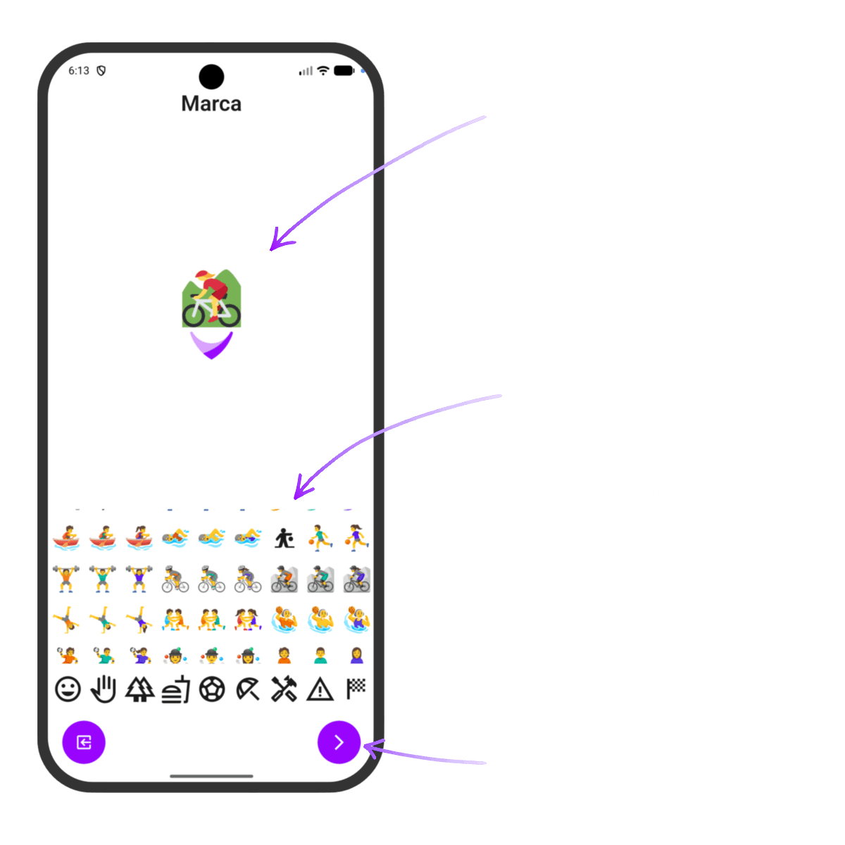 Primer paso para configurar el contenido de la marca: selección de categoría e icono