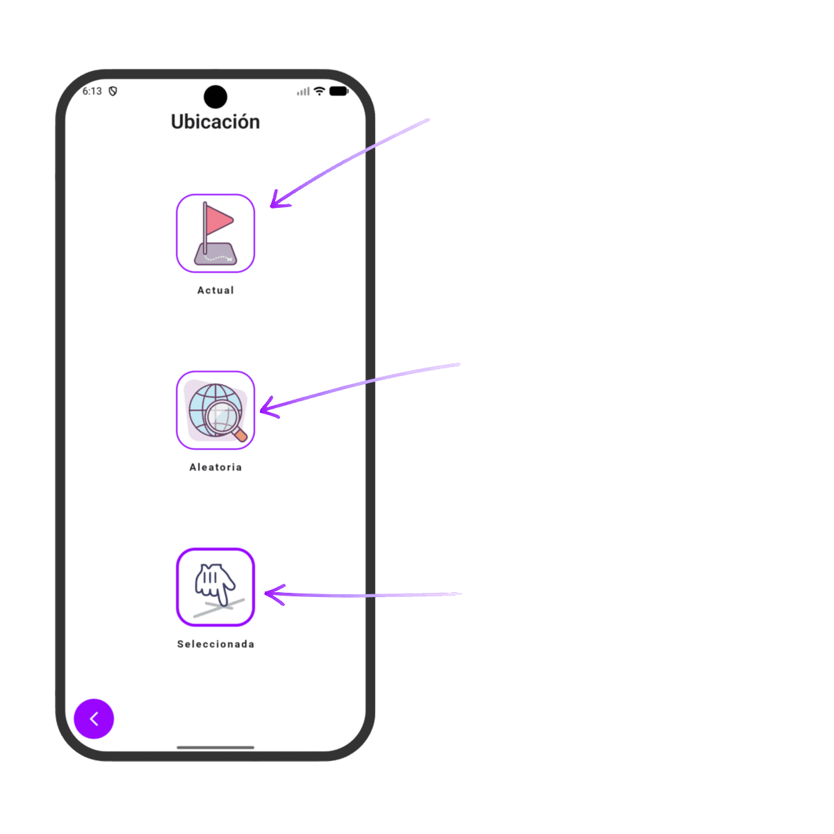 Segundo paso para configurar la marca: selección de ubicación manual, aleatoria o actual