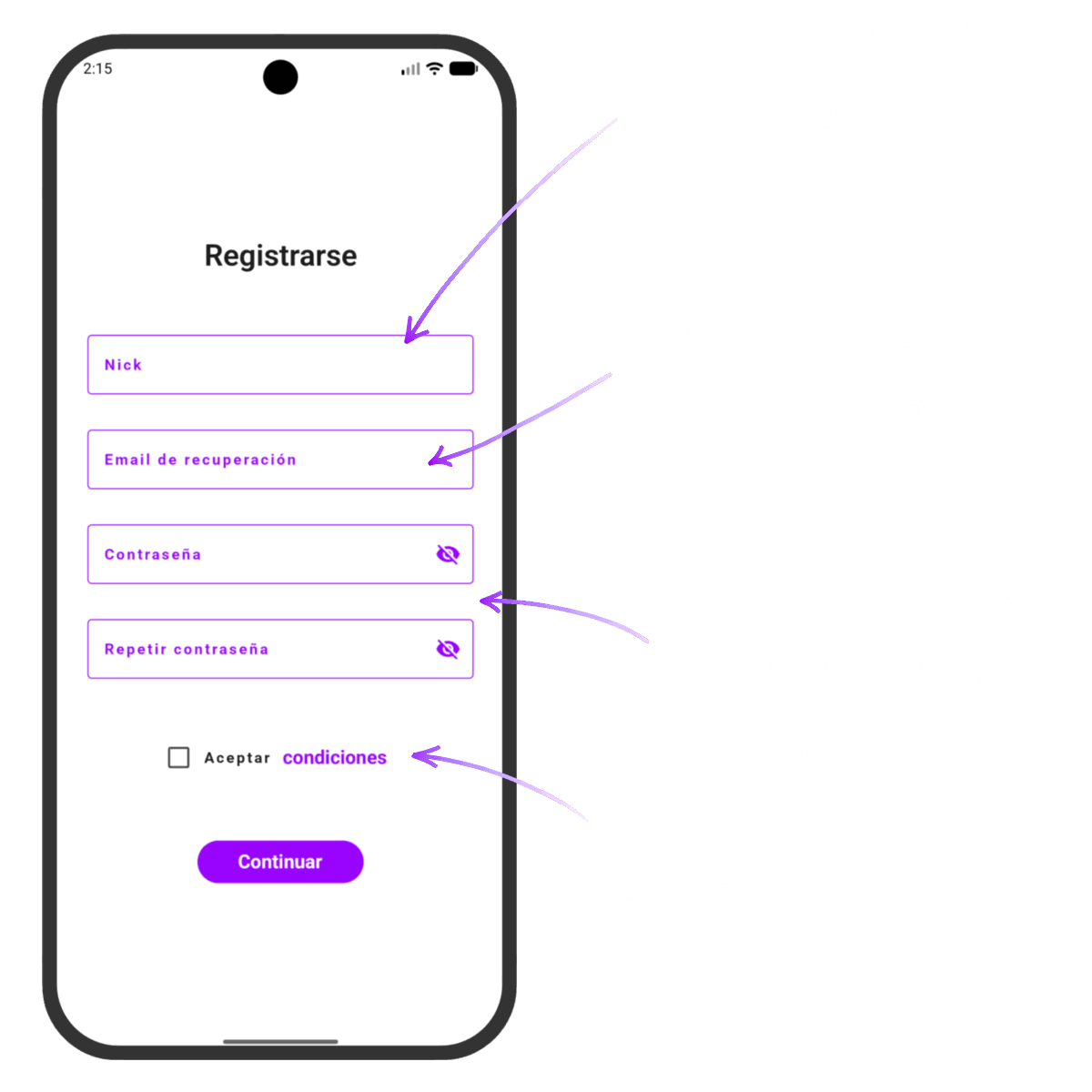 Pantalla para introducir los datos de acceso y crear una nueva cuenta